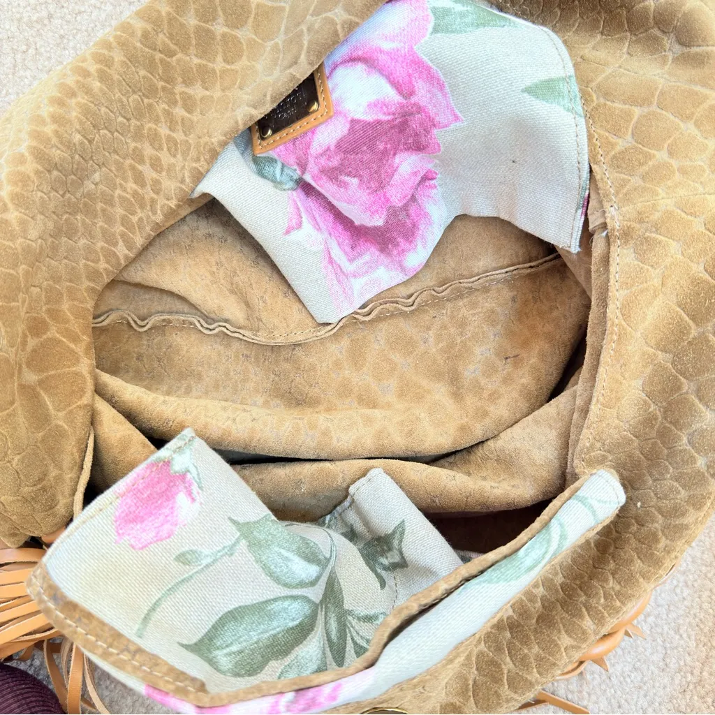 Rare Aphros Capri Suede Python Print Textured Tan Shoulder Tote Hobo - Image 8