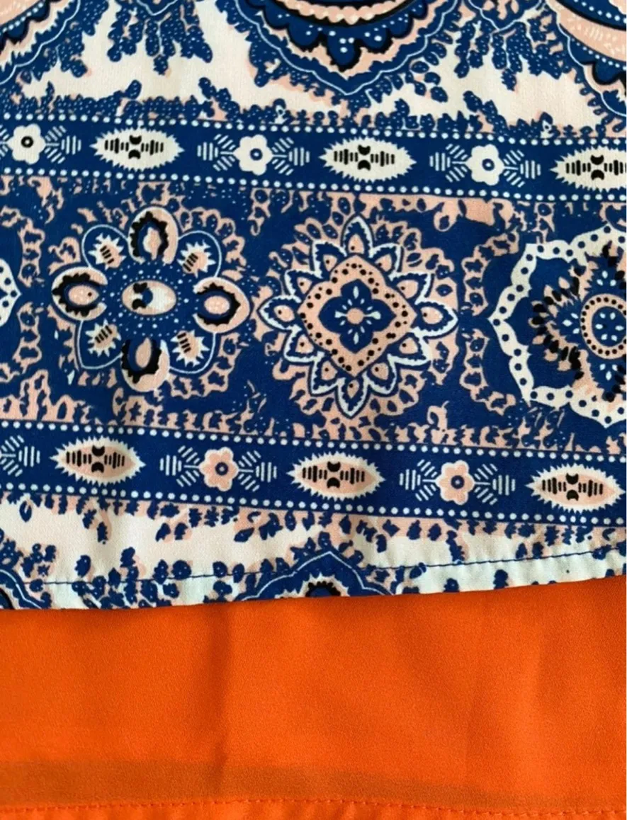 THML Small Dress Blue coral Paisley sleeveless Pullover Orange - Image 6