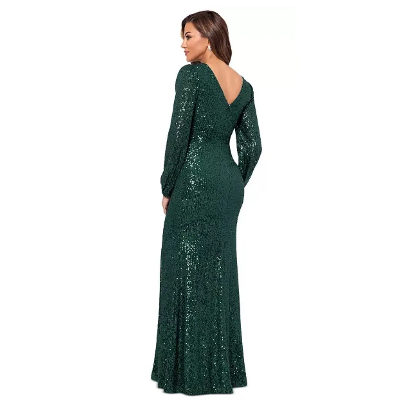 XSCAPE‎ Women's Sequinned High-Slit Evening Gown Hunter Green Size 4 - Image 2