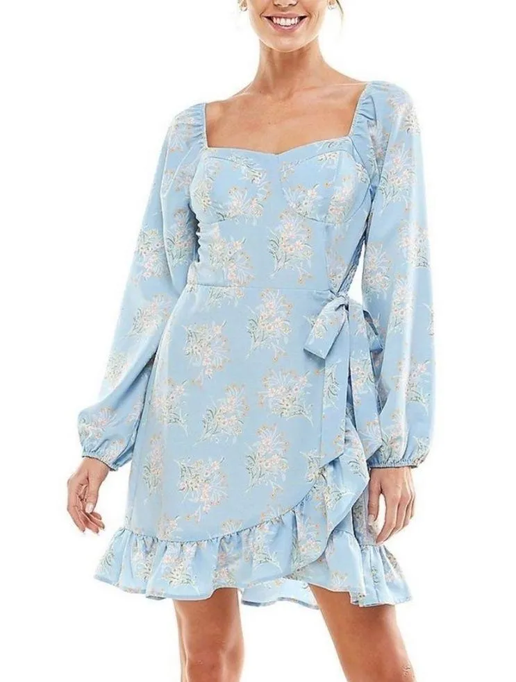 Lily Rose bustier ruffles wrapped floral blue mini dress size XS NWT - Image 12