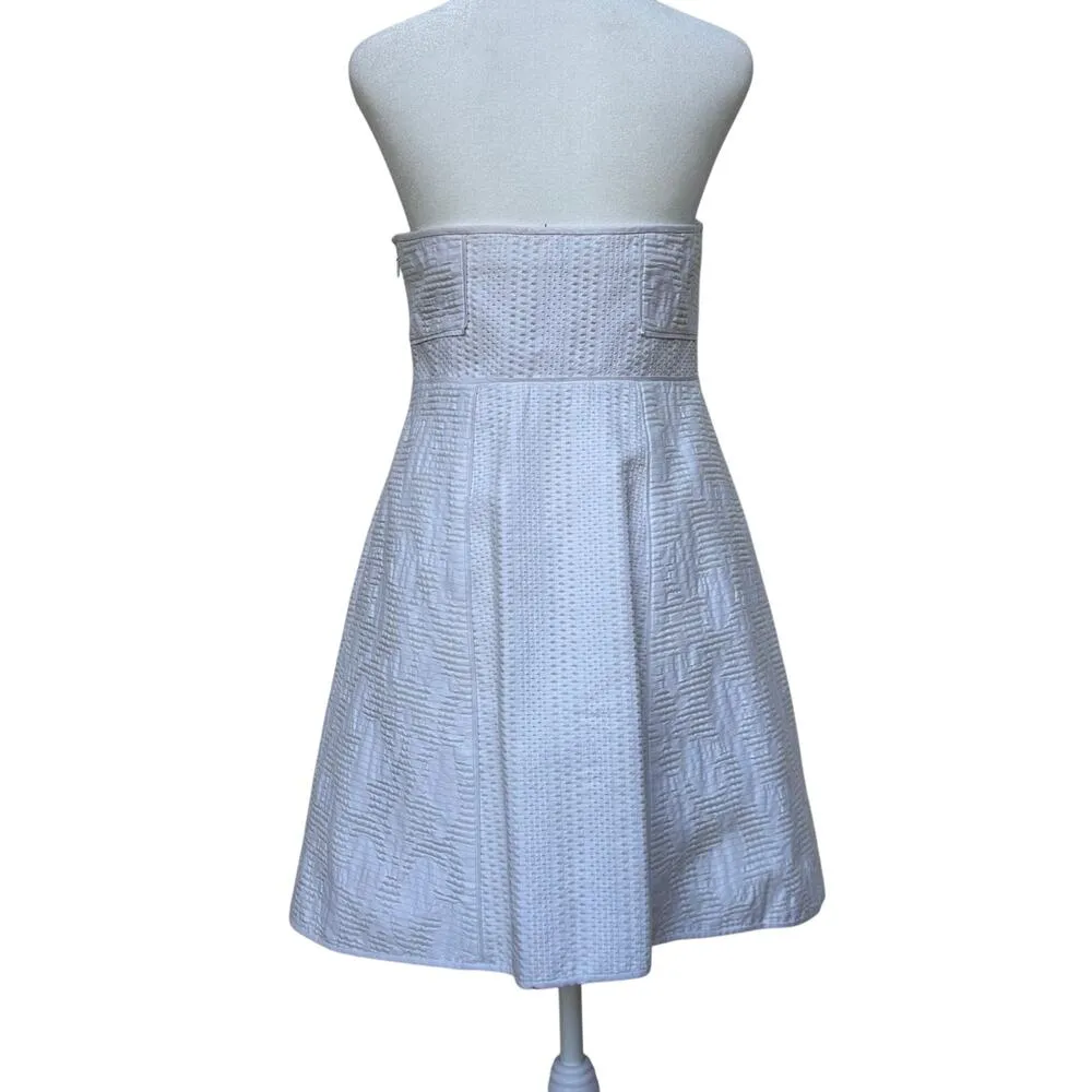 Tibi Strapless White Textured A-Line Dress - Size 6 - Image 5