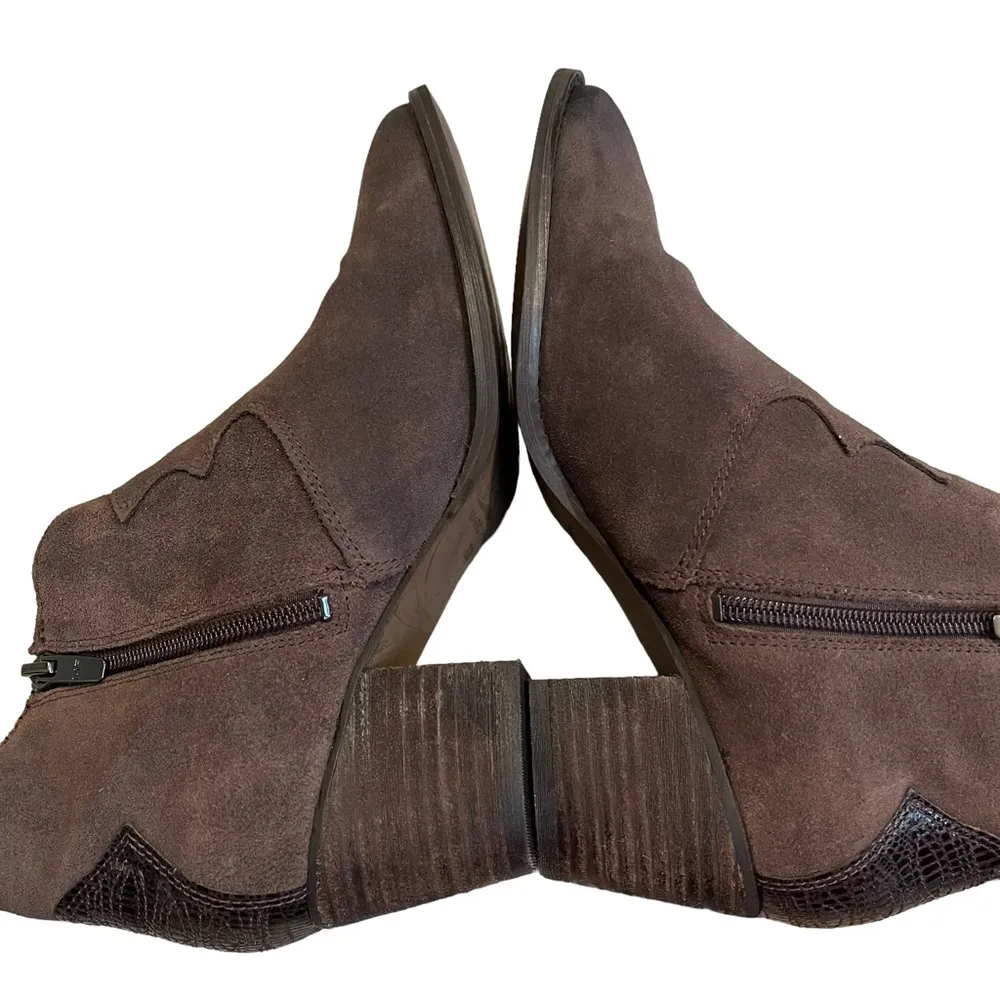 Marc Fisher Brown Burnished Suede Contrast Stefani Western Bootie, Sz 7.5 - Image 11