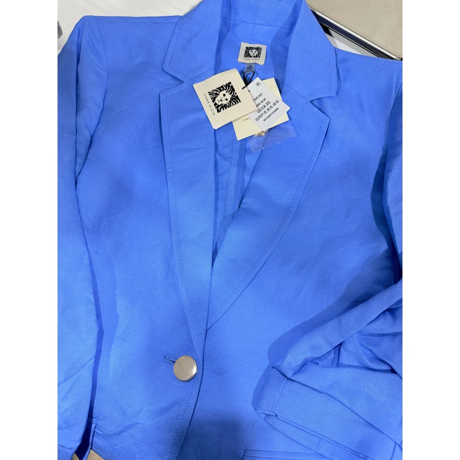 Women's Linen ONE Bttn Notch Collar W/Scrunch SL, Adriatic - Image 3