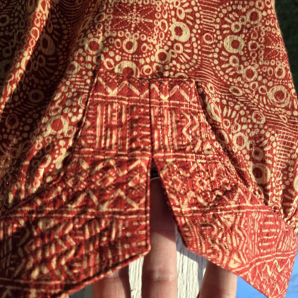 BCBG Maxazria Strappy Tank Top Red Metallic Gold Geometric M Size M - Image 3