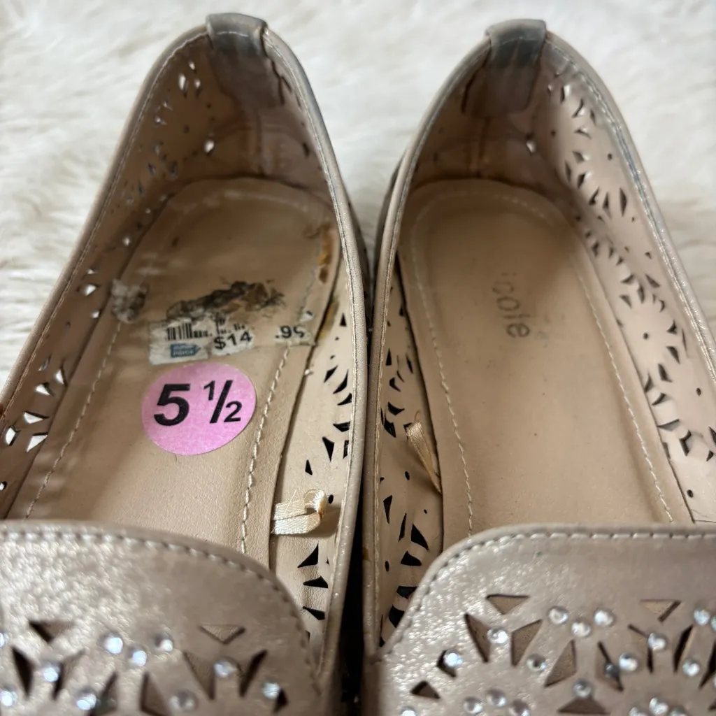 Nicole Tan Metallic Floral Laser-Cut  Rhinestone Embellished Loafers - Image 3