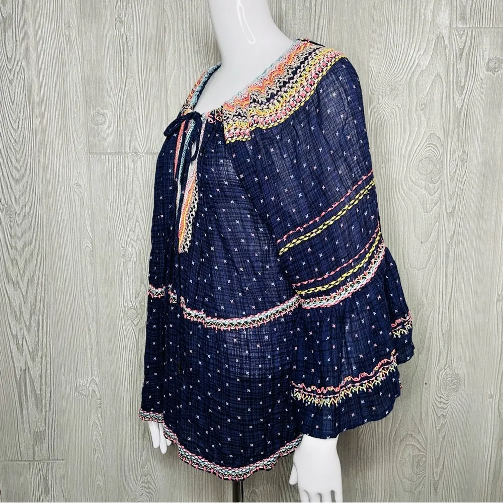 free people women’s Talia embroidered blouse shirt  bell shelve flair small - Image 9