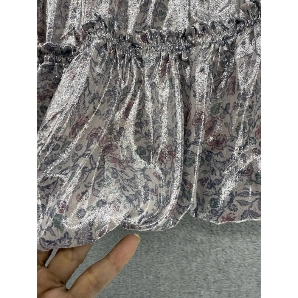 Free People Women's Pull on Skirt Metallic Floral Pink Size XS Balloon Hem Smock - Image 13