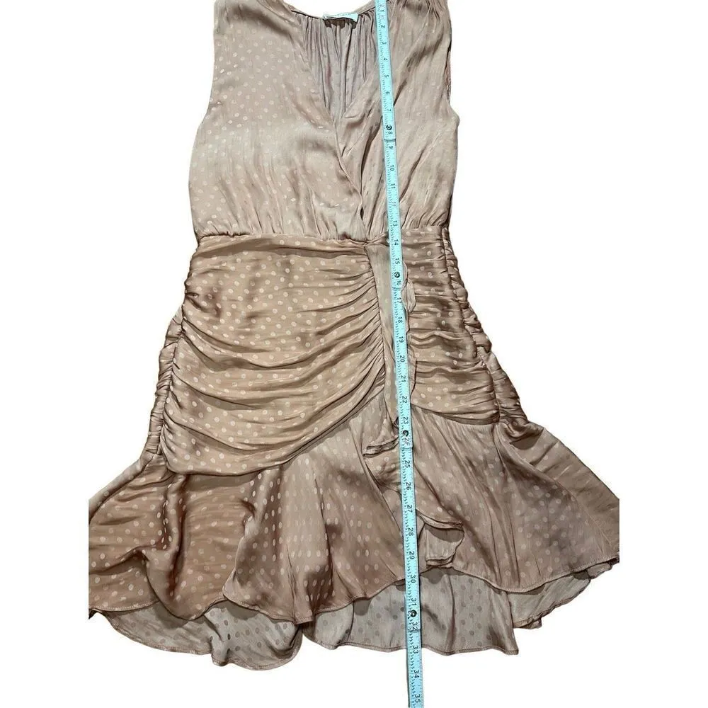 STORIA ruched flouncy light pink polka dot mini dress sz S - Image 9