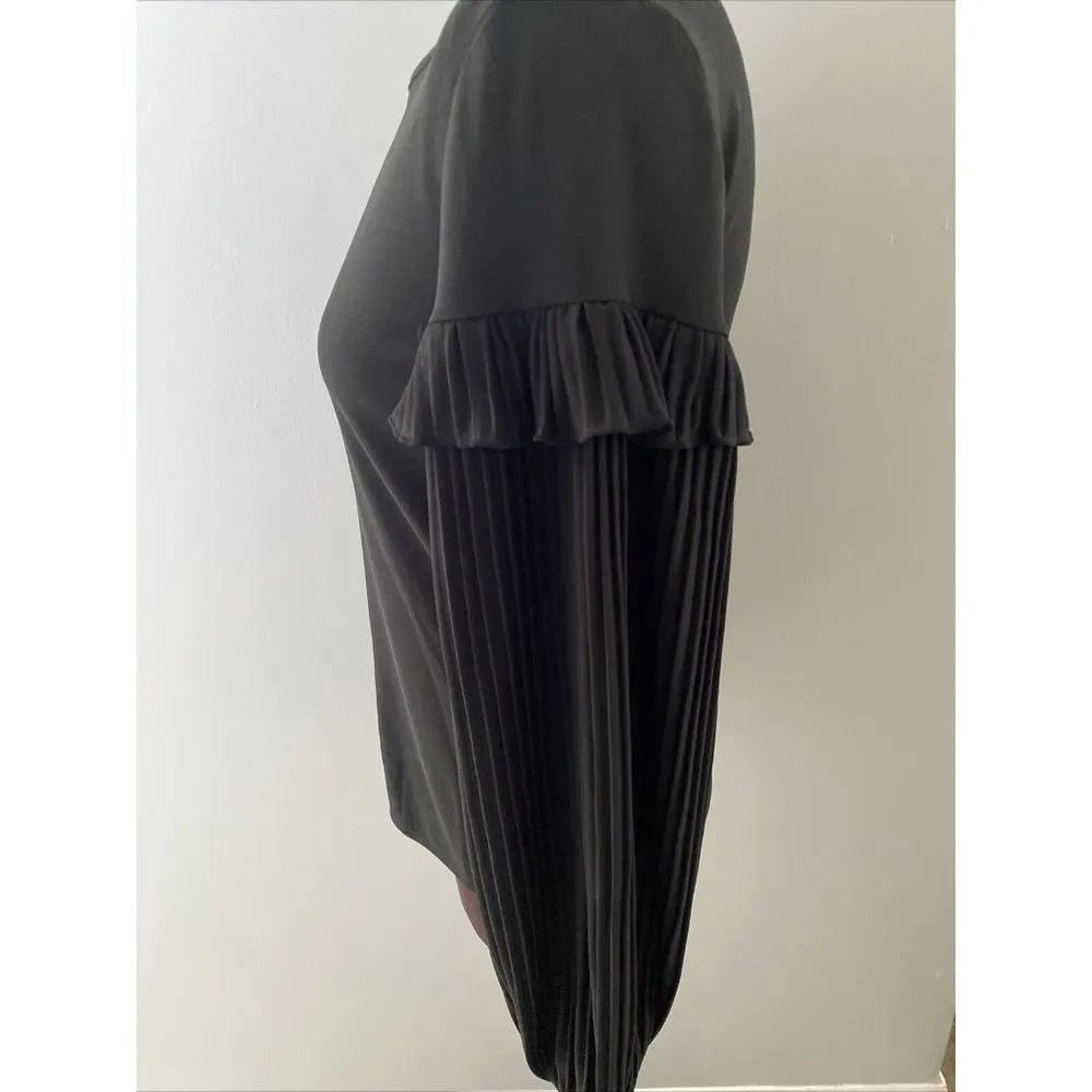 Banana Republic Black Oversize Pleated Puff Sleeve Shirt Tag XS Poet Ruffle - Image 7