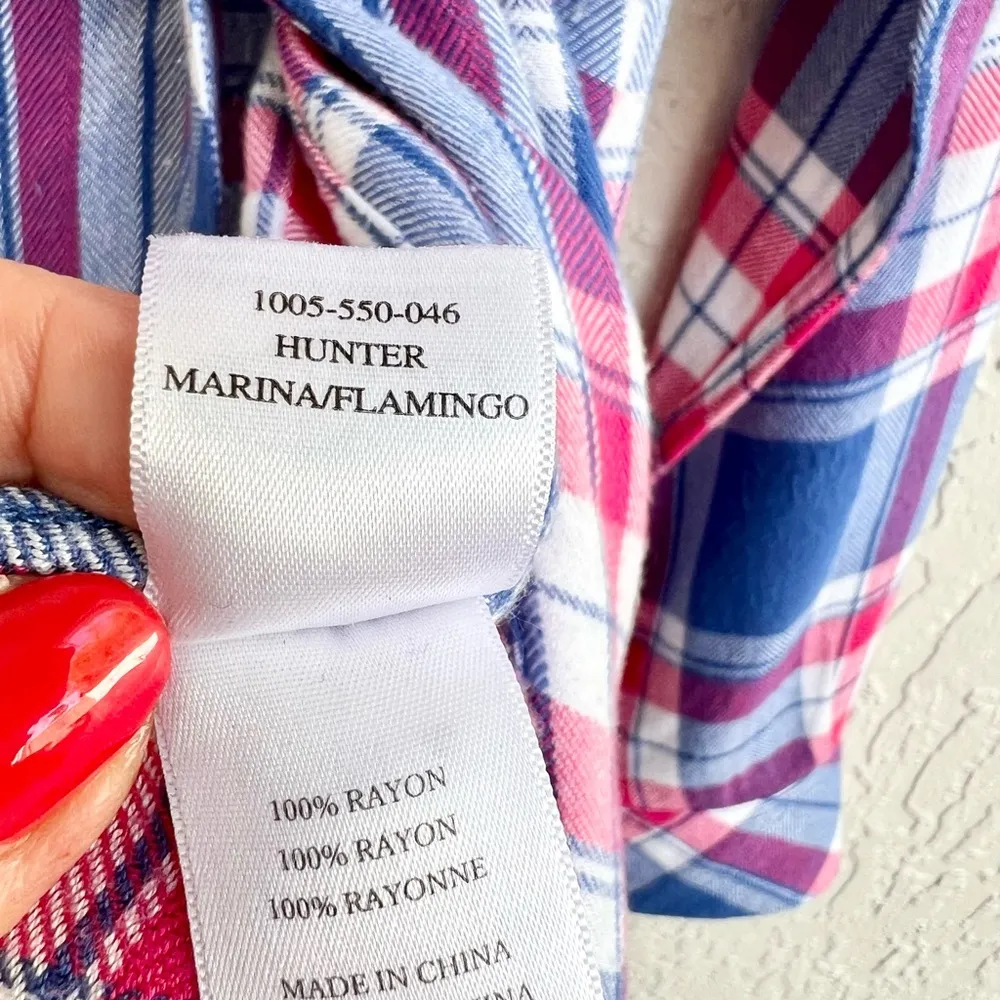 hunter button down plaid shirt marina / flamingo size small - Image 4