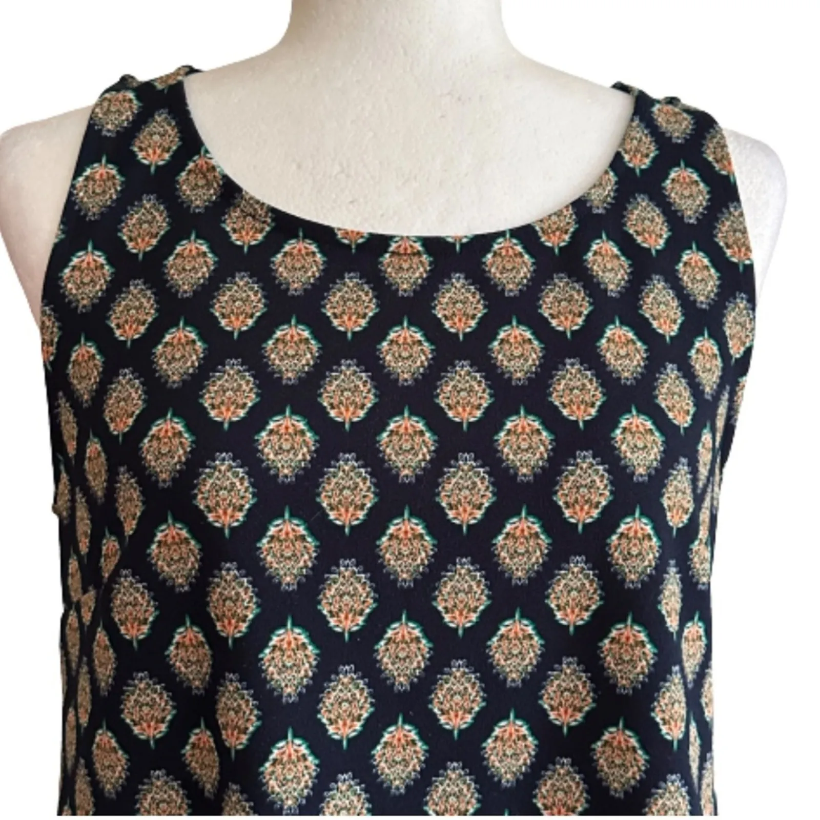 Banana Republic Factory Dress Blue Print Sleeveless Back Cut Out Shift Small - Image 3