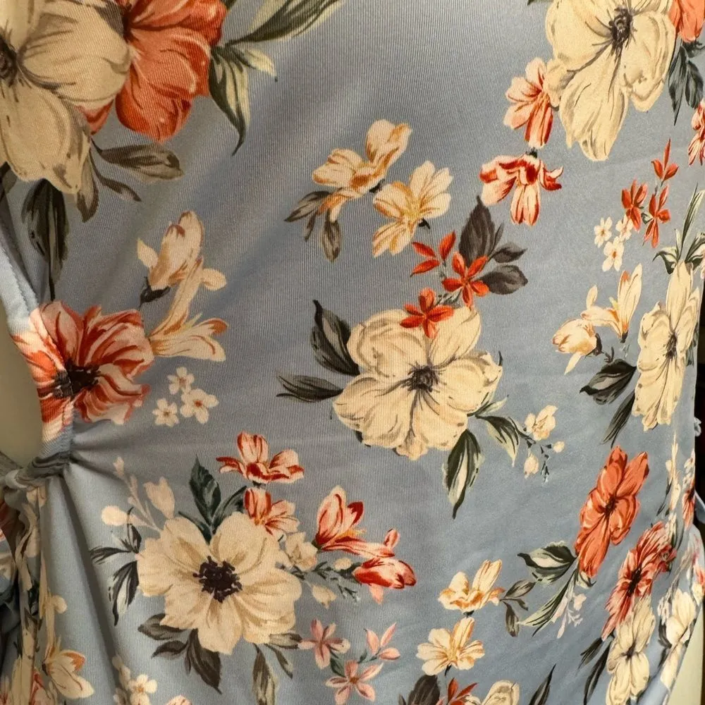 Hurley Plus Size 1X One Piece Swimsuit Blue Floral Cut Out  Back & Side Tie NWT - Image 2