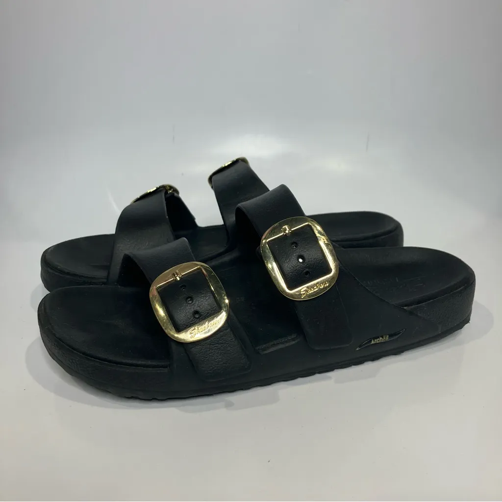 Skechers arch fit 2 strap sandals black with gold buckles trendy women’s size 11 - Image 4