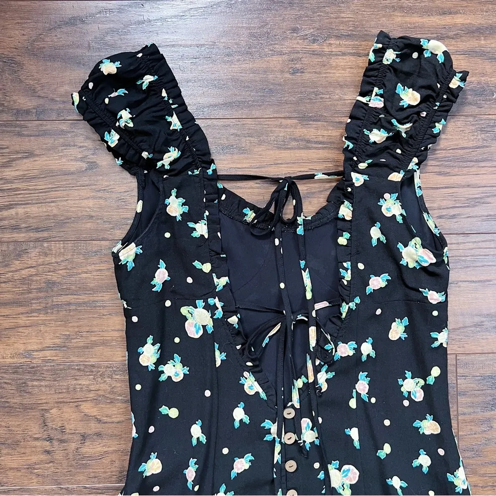 Free People • Like A Lady dress mini black lemon print ruffle cap sleeve - Image 10