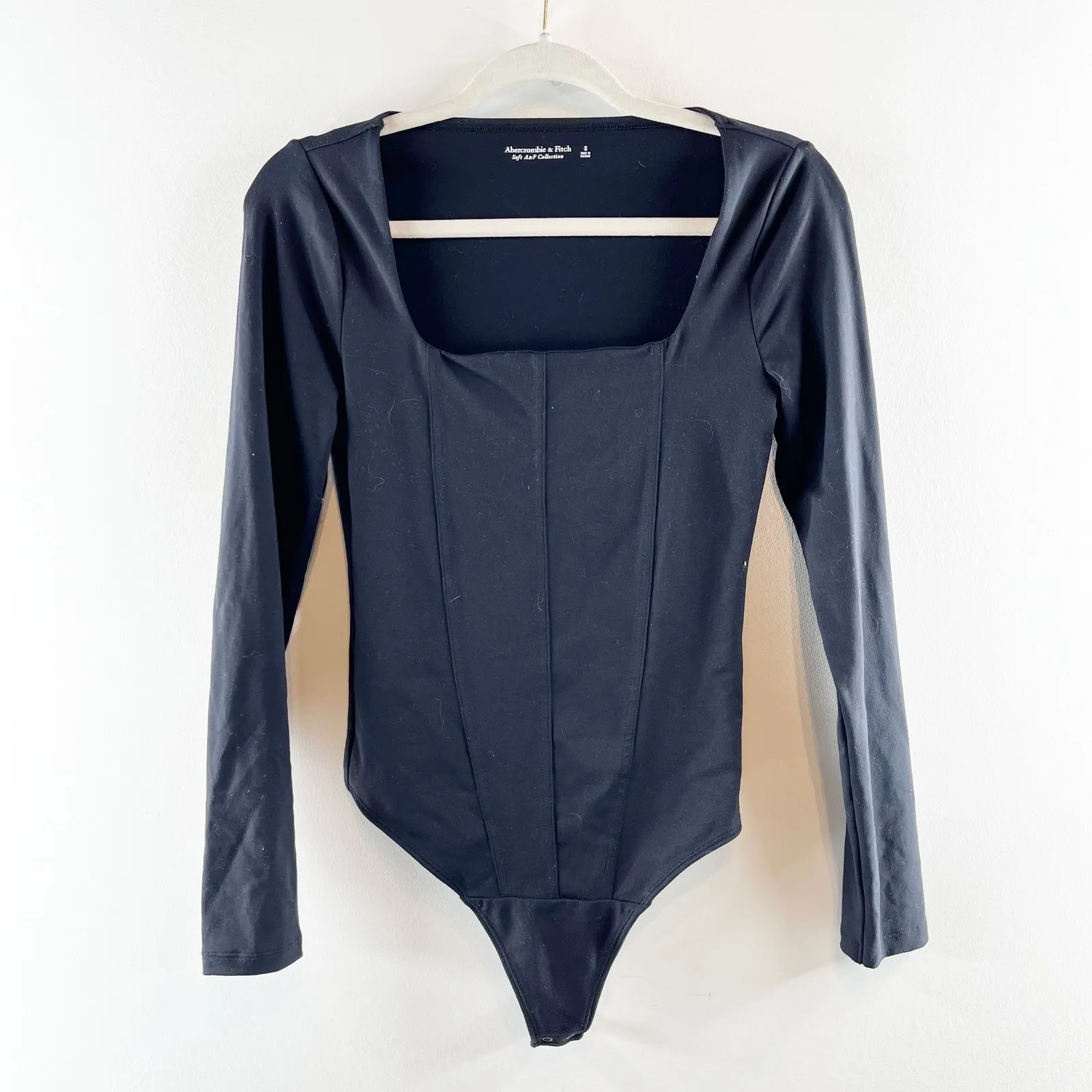 Abercrombie Soft AF Corset Square Neck Long Sleeve Bodysuit Black Small - Image 2