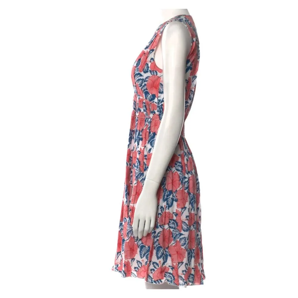 Anthropologie Roller Rabbit Hibiscus Floral Print Mini Dress Blue Red Size XS - Image 3