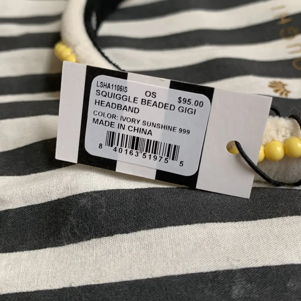 Lele Sadoughi Ivory Sunshine Squiggle Beaded Gigi Headband NWT Yellow - Image 4