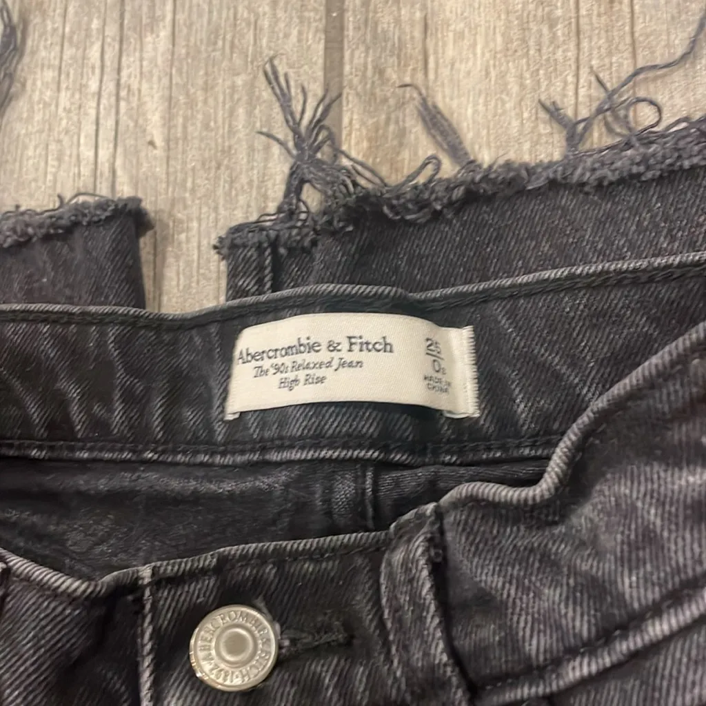 Abercrombie & Fitch Charcoal Frayed Denim Shorts - Image 2