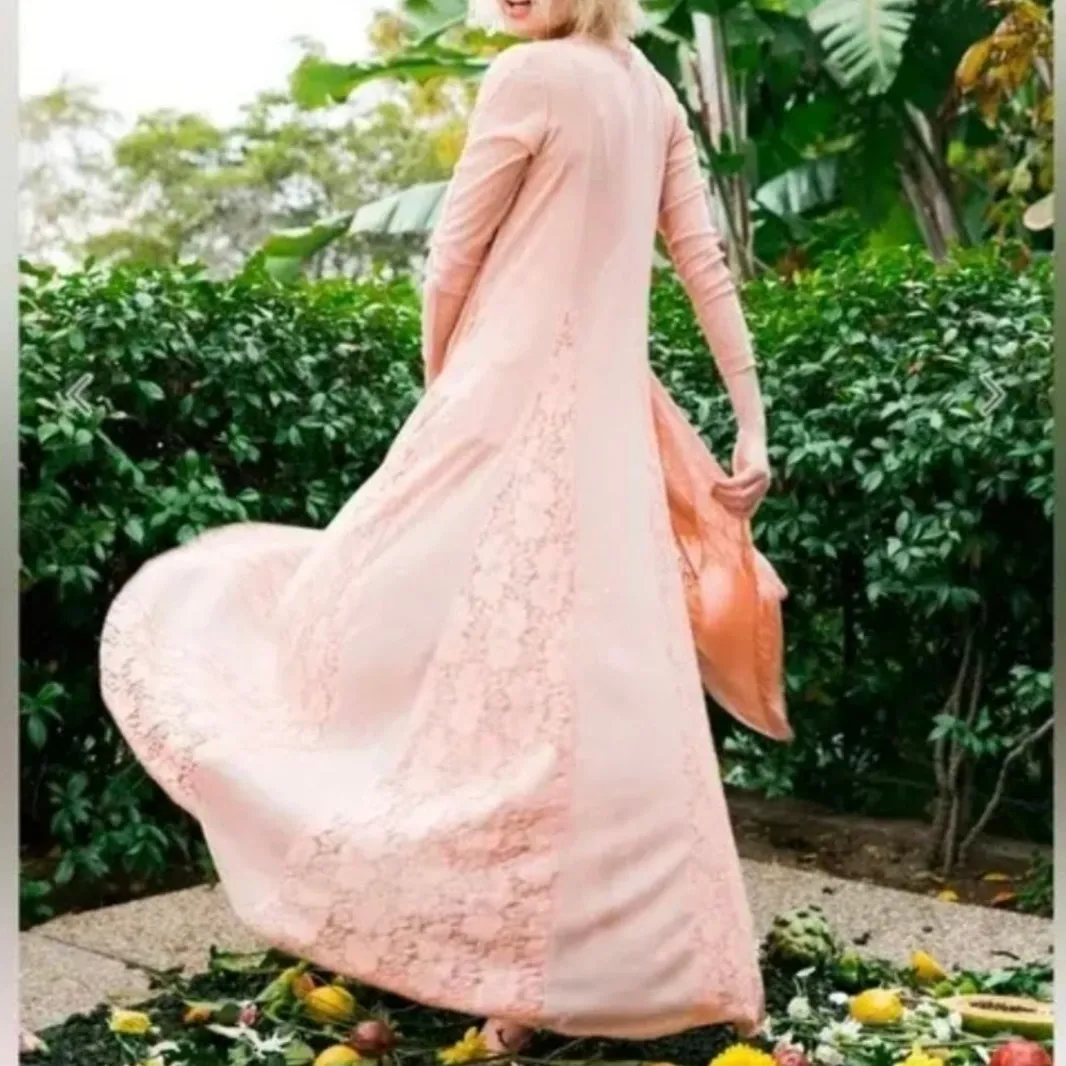 We Are HAH (Hot As Hell) Mama C Long Sleeve Copper Rose Sheer Lace Maxi Dress Pink Size M - Image 4
