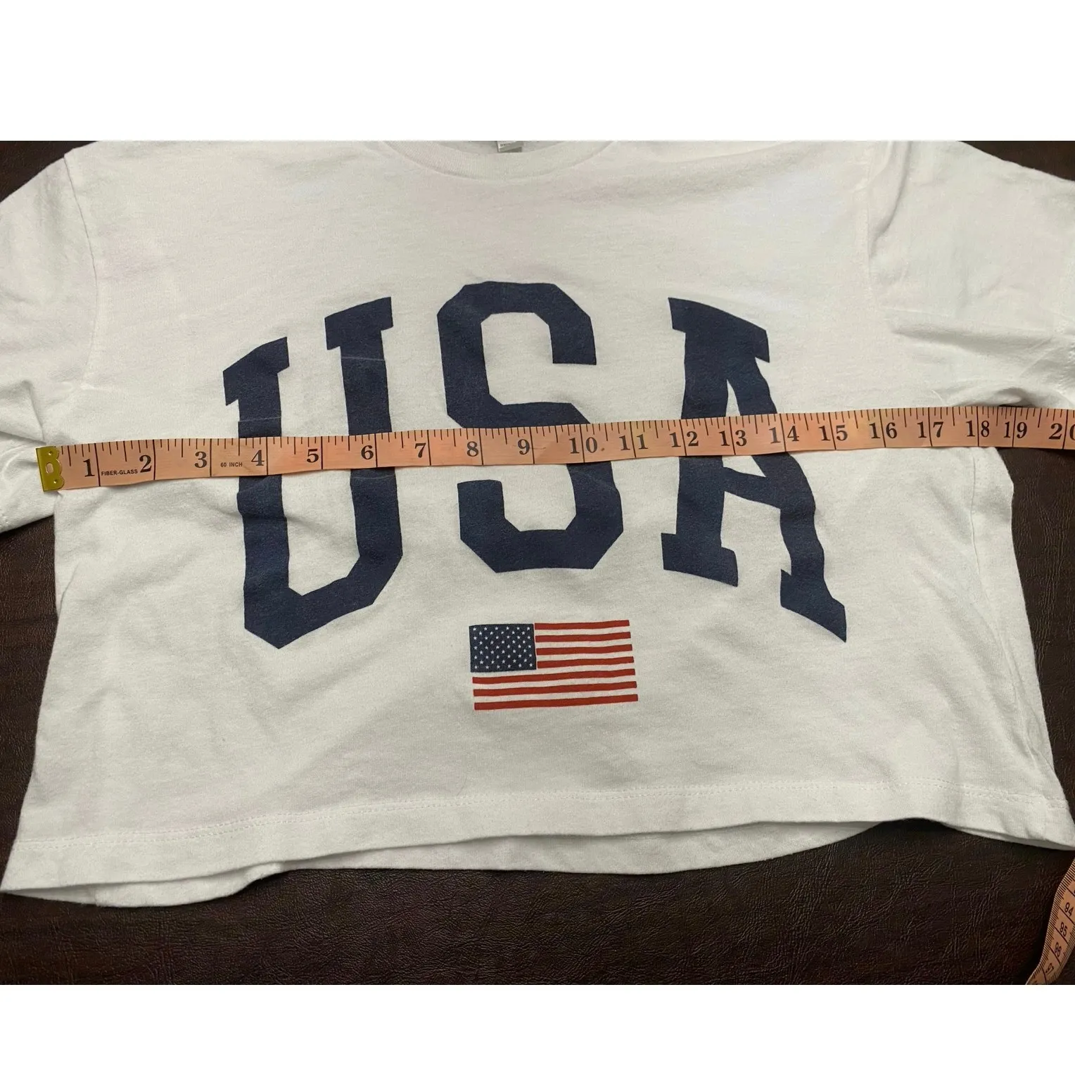 Ideal T USA Red White Blue Flag White Short Sleeve Cropped Tee T - Image 6