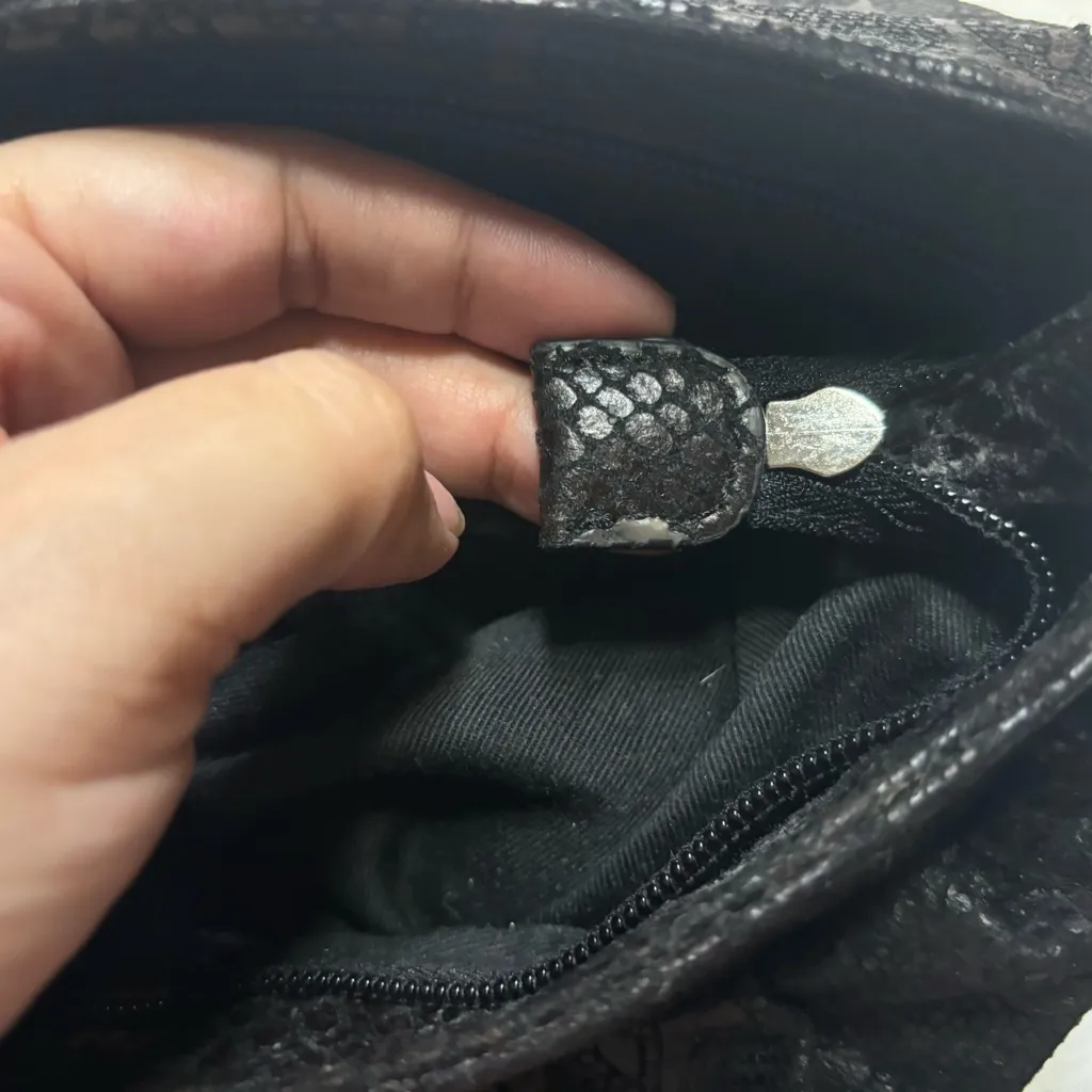 Chico’s Black Faux Leather/Suede Snakeskin Shoulder Bag Bead & Jewel Embellished - Image 11