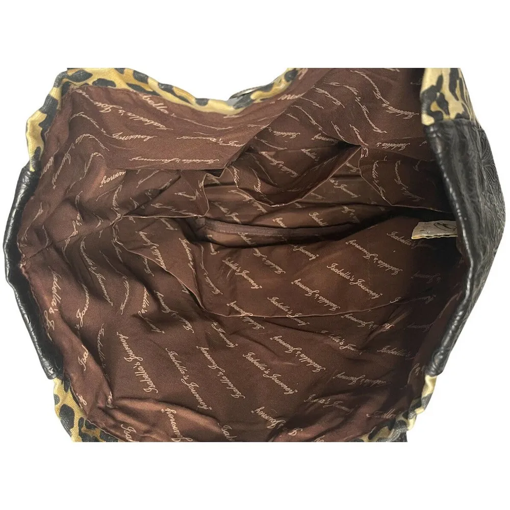 Isabellas Journey Black Faux Leather Tooled Leopard Animal Print Purse Tote Bag - Image 7