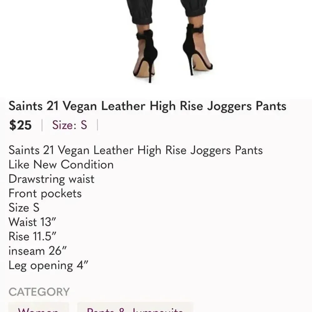 21 Saints Women’s Sz XS Faux Leather Jogger Pants Black High Rise - Image 8