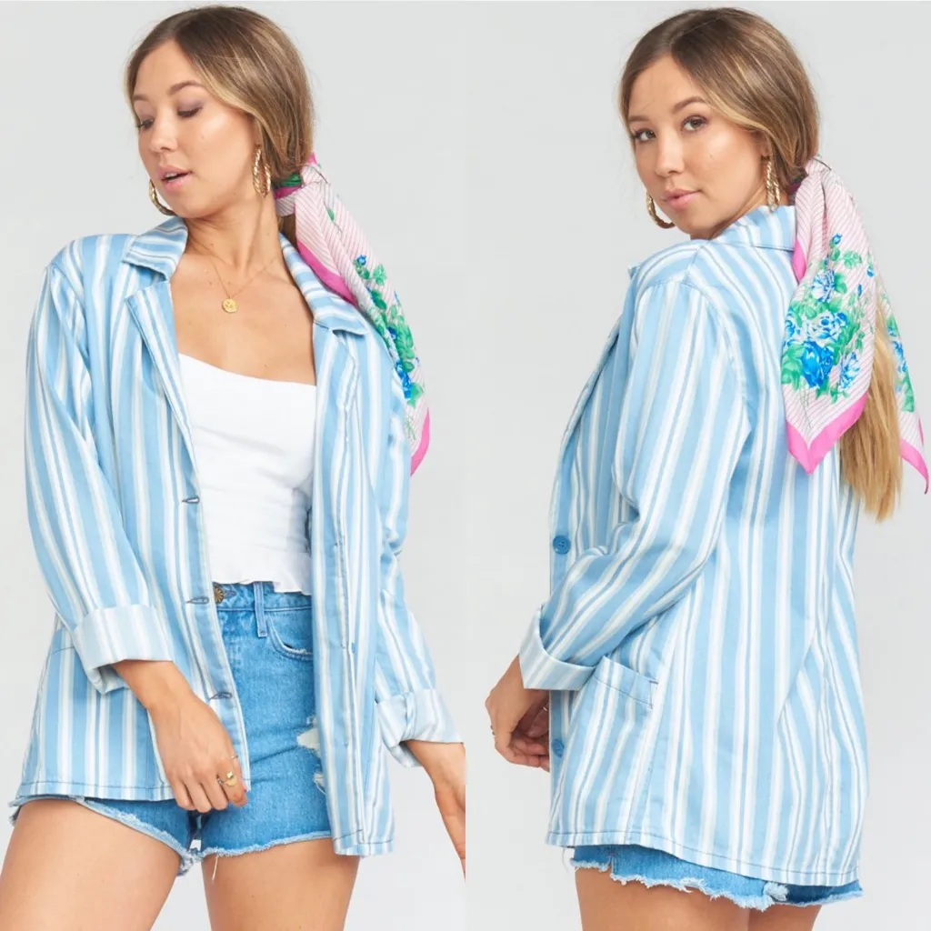 Show Me Your Mumu Breken Jacket Small Blue Stripe Casual Blazer NWT - Image 7