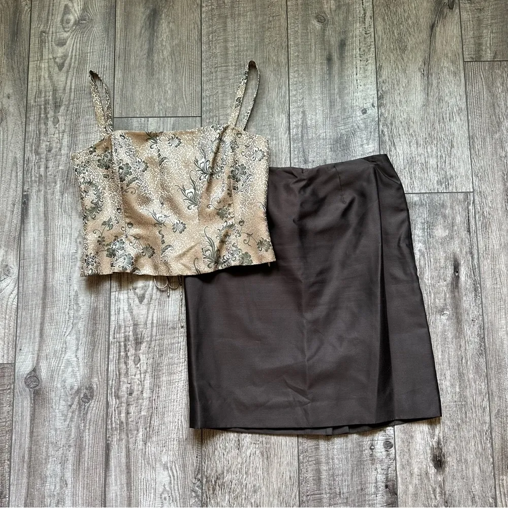 Vintage Y2K silk skirt suit with corset top - Dana Buchanan [H3R] - Image 7