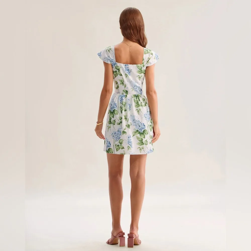 Rihoas White Floral Square Neck Mini Dress Green - Image 5