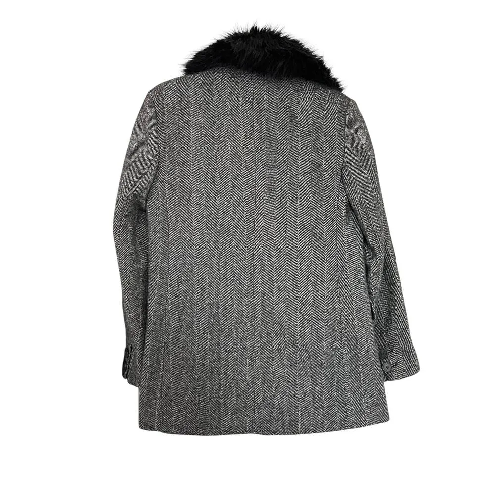 Zara Rare Gray Stripe Removable Faux Fur Collar Blazer Jacket Size Small - Image 6