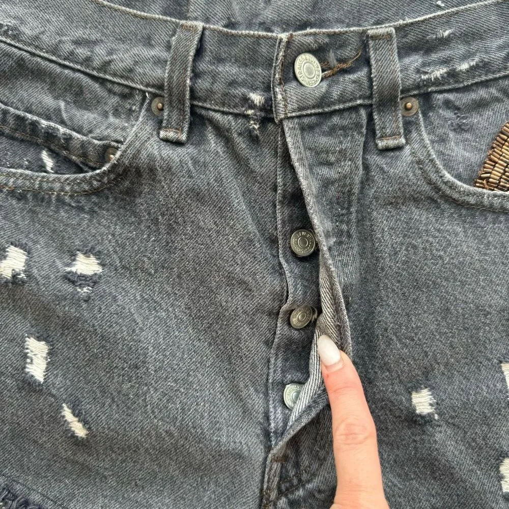 Levi’s 501 Cut Off Denim Furst Of A Kind Gray Button Fly Size 31 X 34 High Rise - Image 3