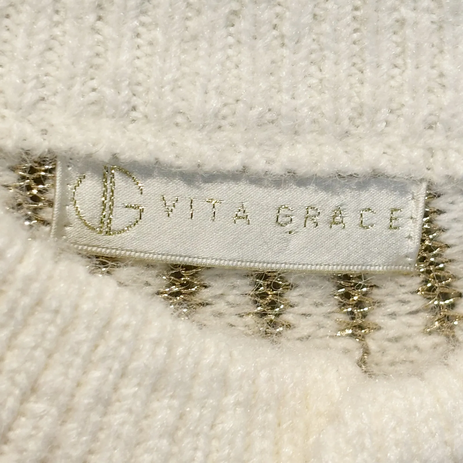 Vita Grace Cream & Gold Metallic Stripe Poncho Sweater - Image 3
