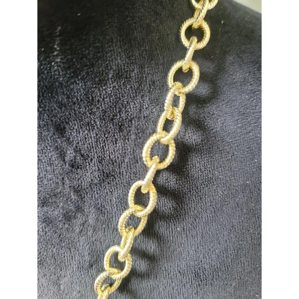 Women's Gold Rope Chain Necklace Green Stone Pendant Lobster Clasp Chunky - Image 4