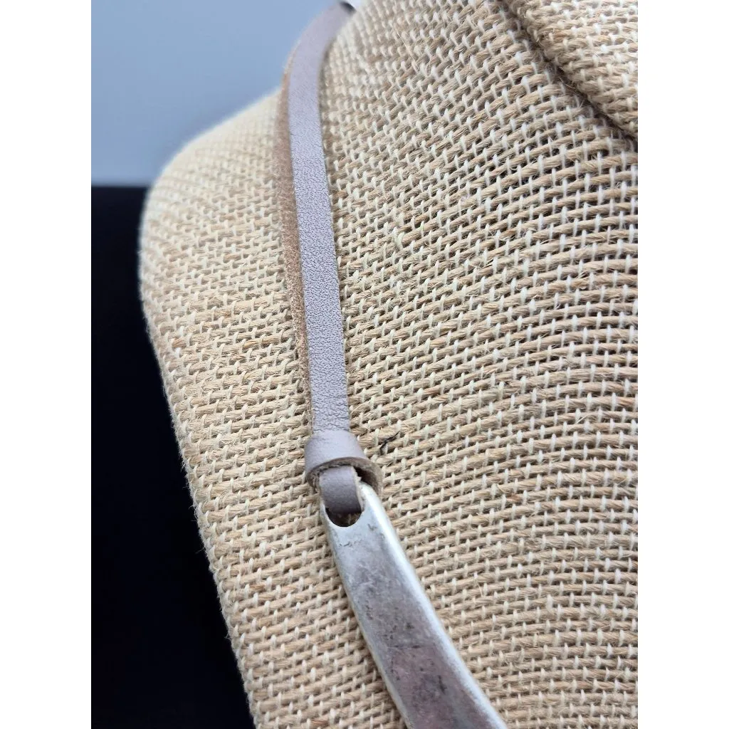 Brushed Silver Tone & Gray Faux Leather Structured Collar Choker Necklace 18" - Image 5