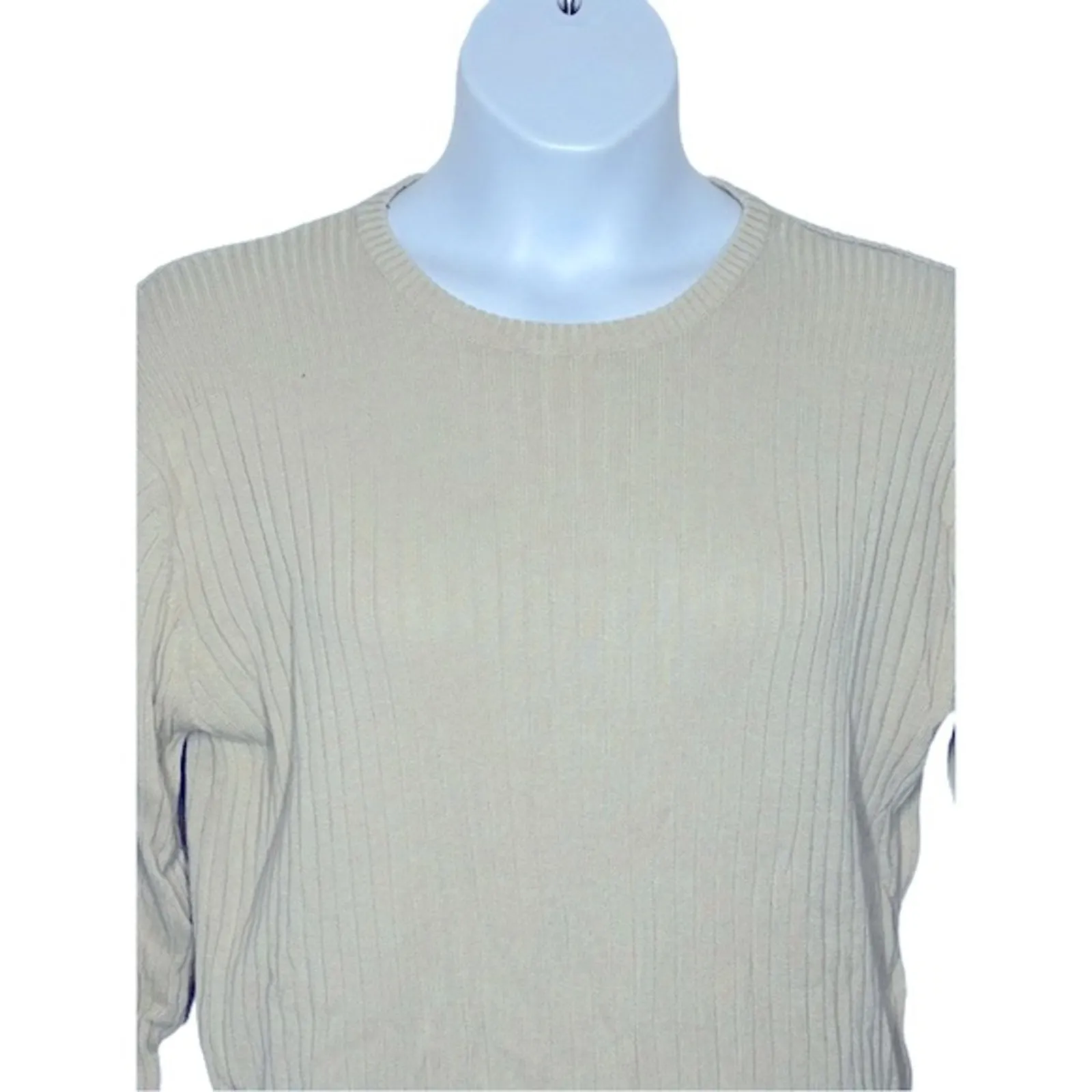 Kenneth Cole Reaction Tan Ribbed Crewneck Sweater Large Lightweight - Image 3