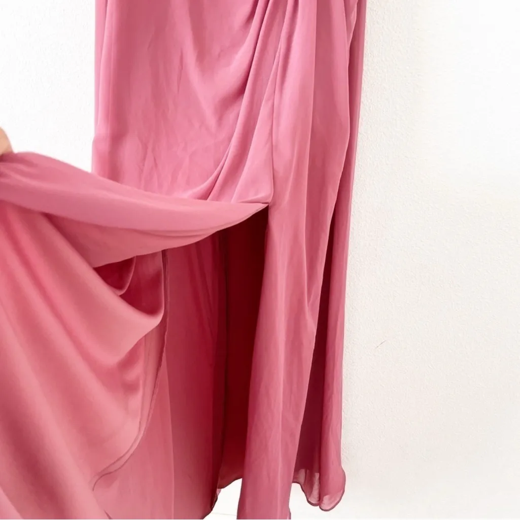 Mori Lee Sweetheart Chiffon Strapless Floor Length Dress in Pink - Image 5