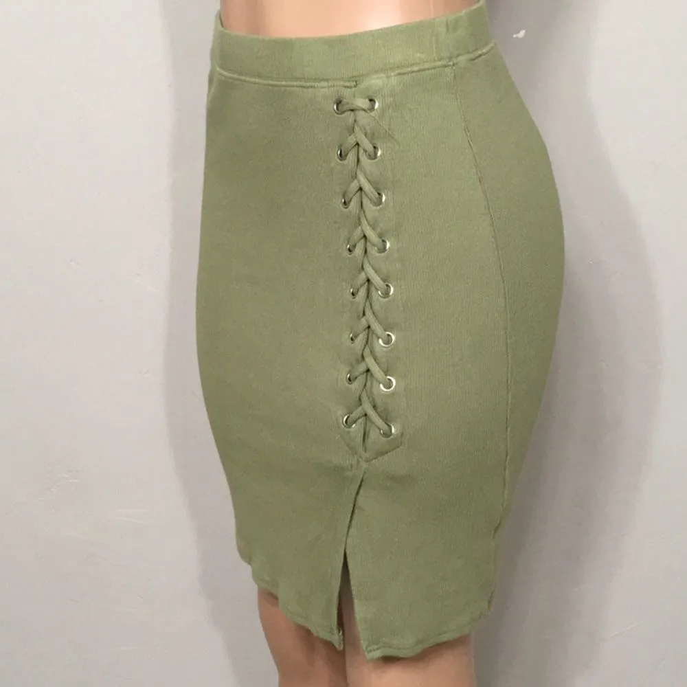 Summer Sage stretch knit faux lace up skirt. NWOT Green - Image 5