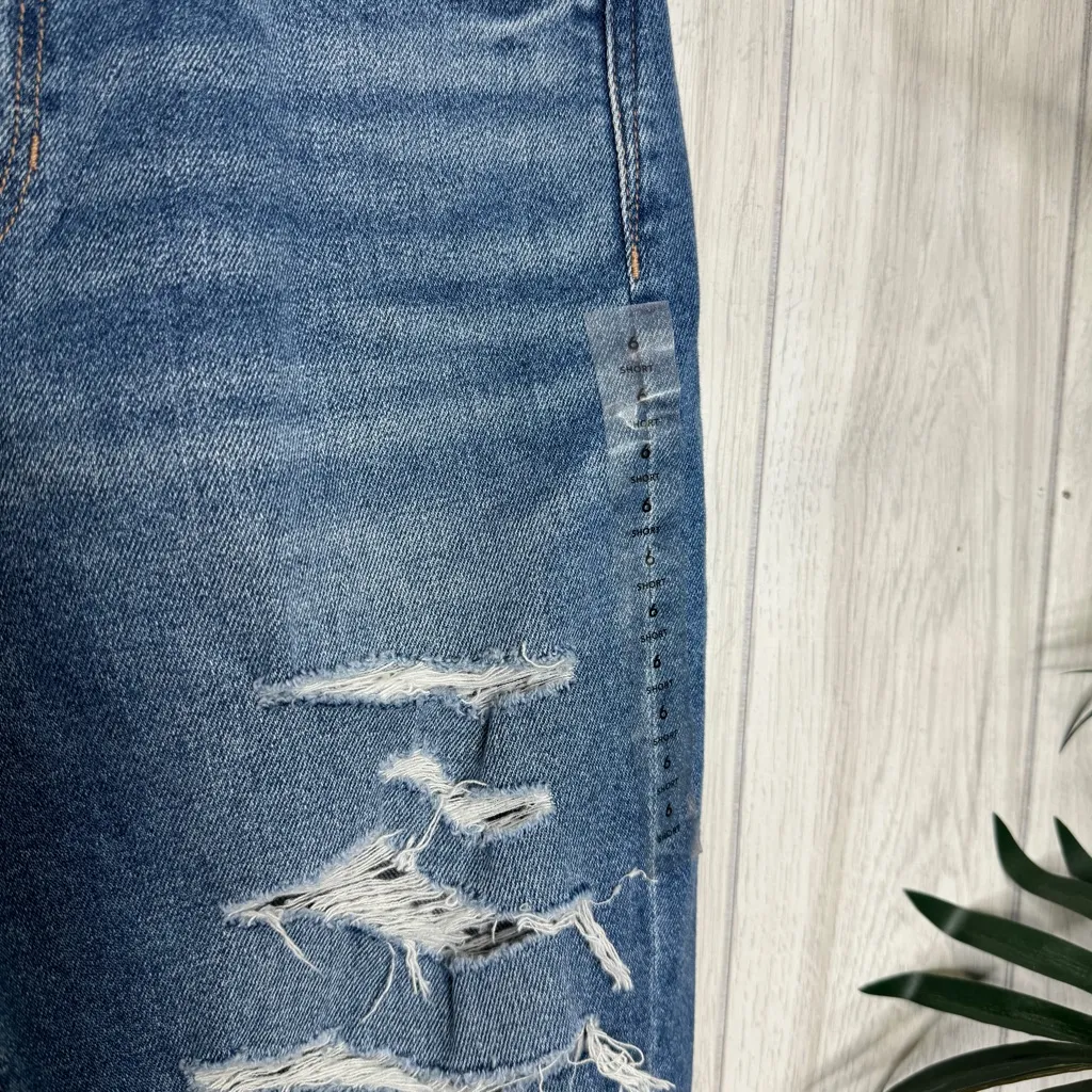 NWT American Eagle Stretch High Rise Ripped Mom Jeans Indigo Shatter 6 Short - Image 8