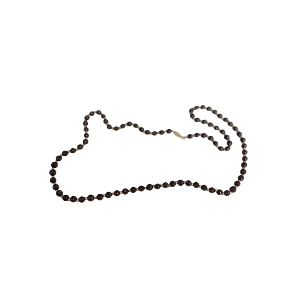 Vintage 30" L GARNET NECKLACE 14KT GOLD BEAD ACCENT heavy classic timeless Red - Image 11