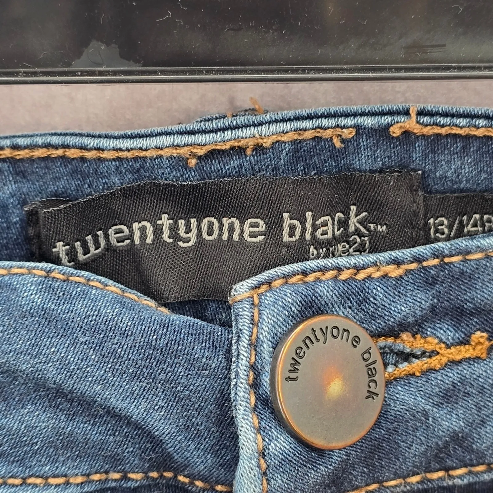 Rue21 Twentyone Black‎ Blue Denim Pants Straight Stretch Skinny Jeans 13/14R - Image 7