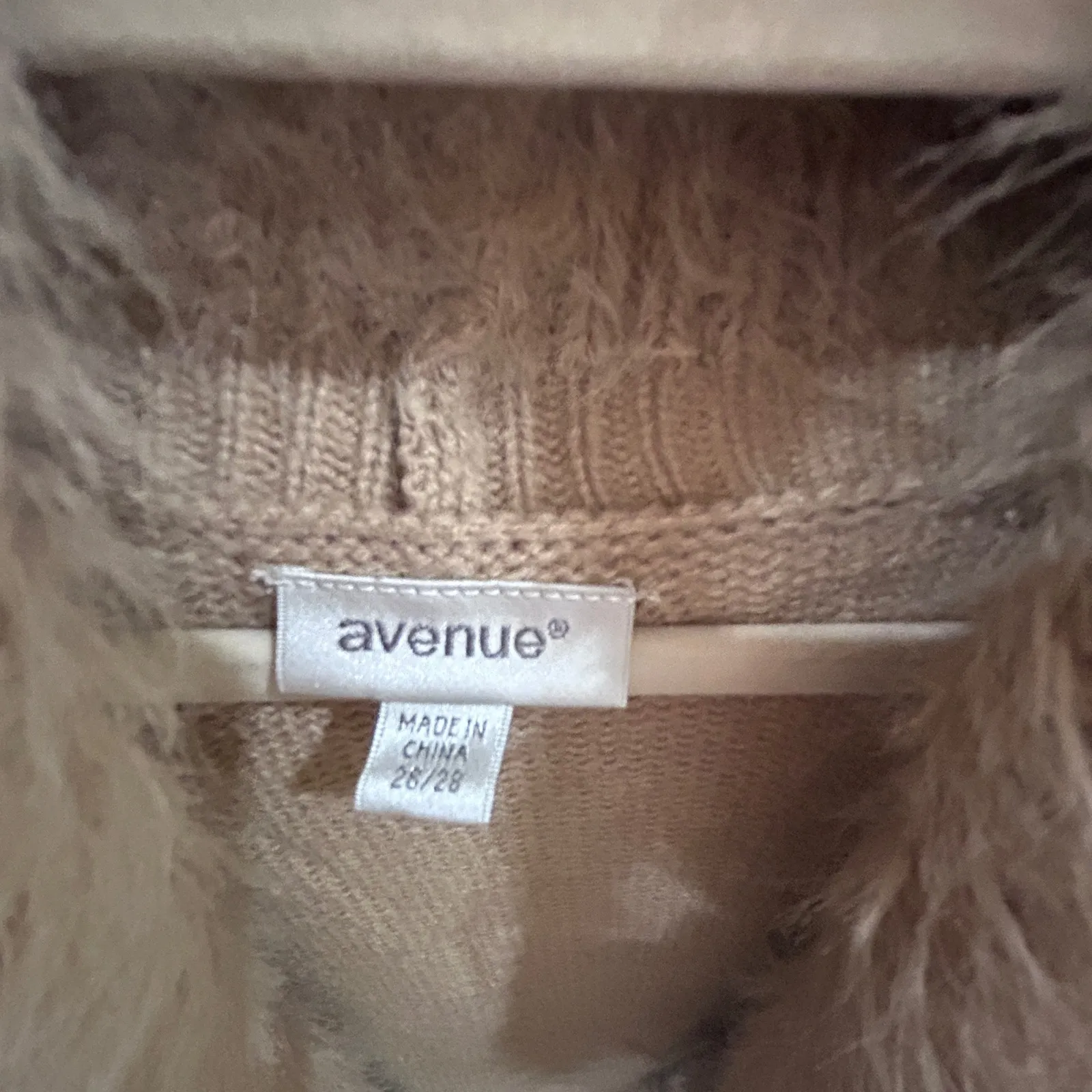 Avenue Fuzzy Knit Vest Cardigan Tan Open Front Waterfall Collar Sleeveless - Image 4