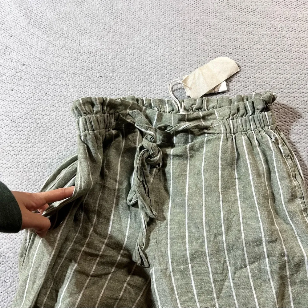 BeachLunchLounge Green & White Striped Cotton & Linen Blend Casual Pant XS NWT - Image 3