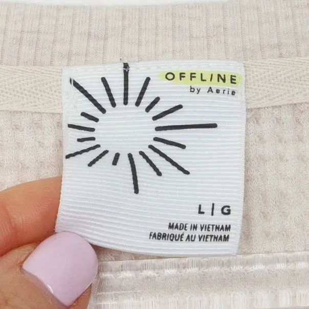 Offline By Aerie Womens Waffle Knit Long Sleeve Top Cream Relaxed Fit Size L - Image 4