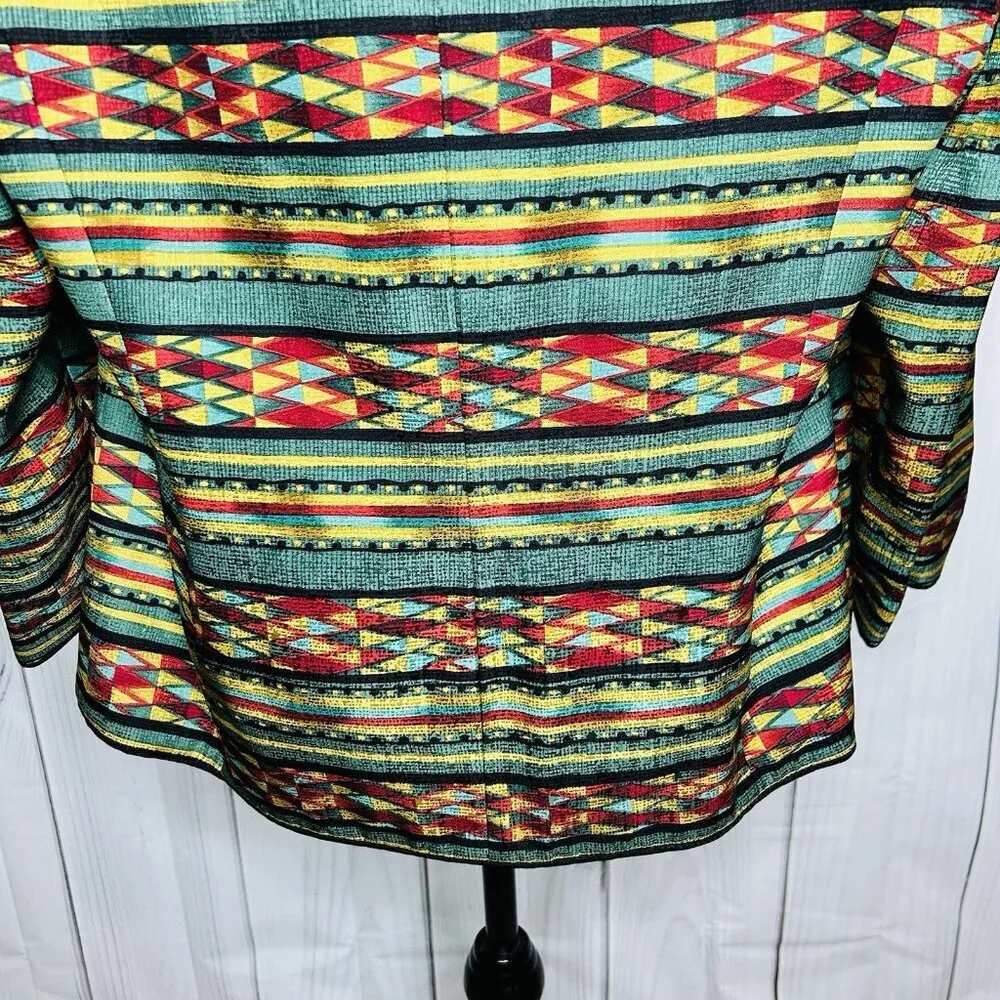 Adrianna Papell 100% Silk Jacket Sz 16 Geometric Multicolor Lined Vintage - Image 10