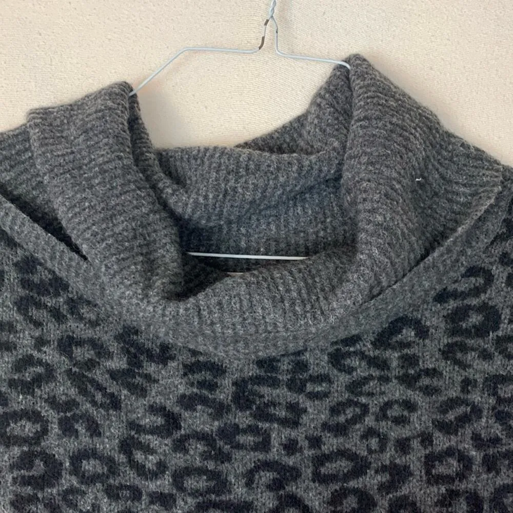 Anthropologie women's small tunic sweater cowl neck gray cheetah wool yak long s - Image 5