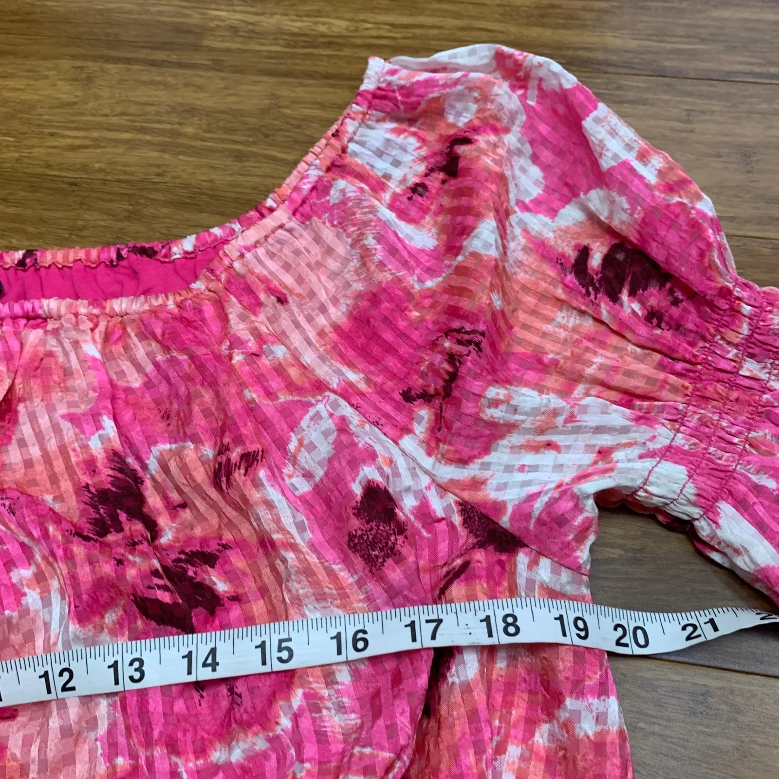 Lane Bryant Floral Crop Top Womens Size 14/16‎ Off Shoulder Ruffle Sleeve Pink - Image 7