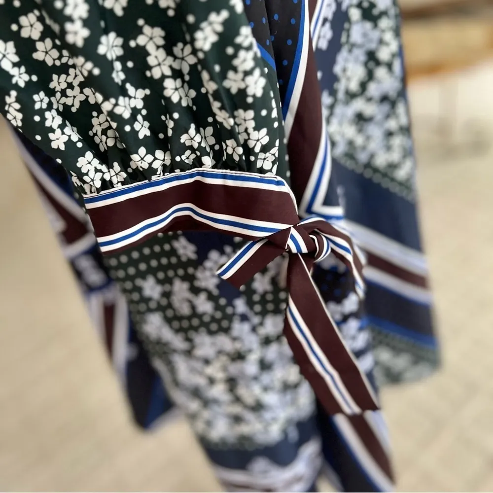 Eloquii Dress Green Blue Print Floral V-Neck Size 18 Long Sleeve Party Garden - Image 9