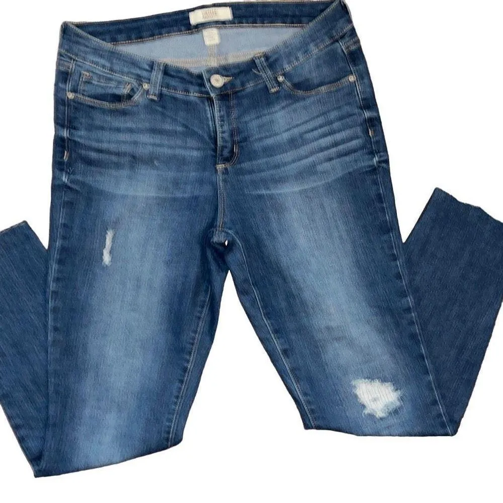 Vintage America Blues Stretch Denim Cropped Skinny Jeans Mid Rise Size 8/29 Medi Blue - Image 3