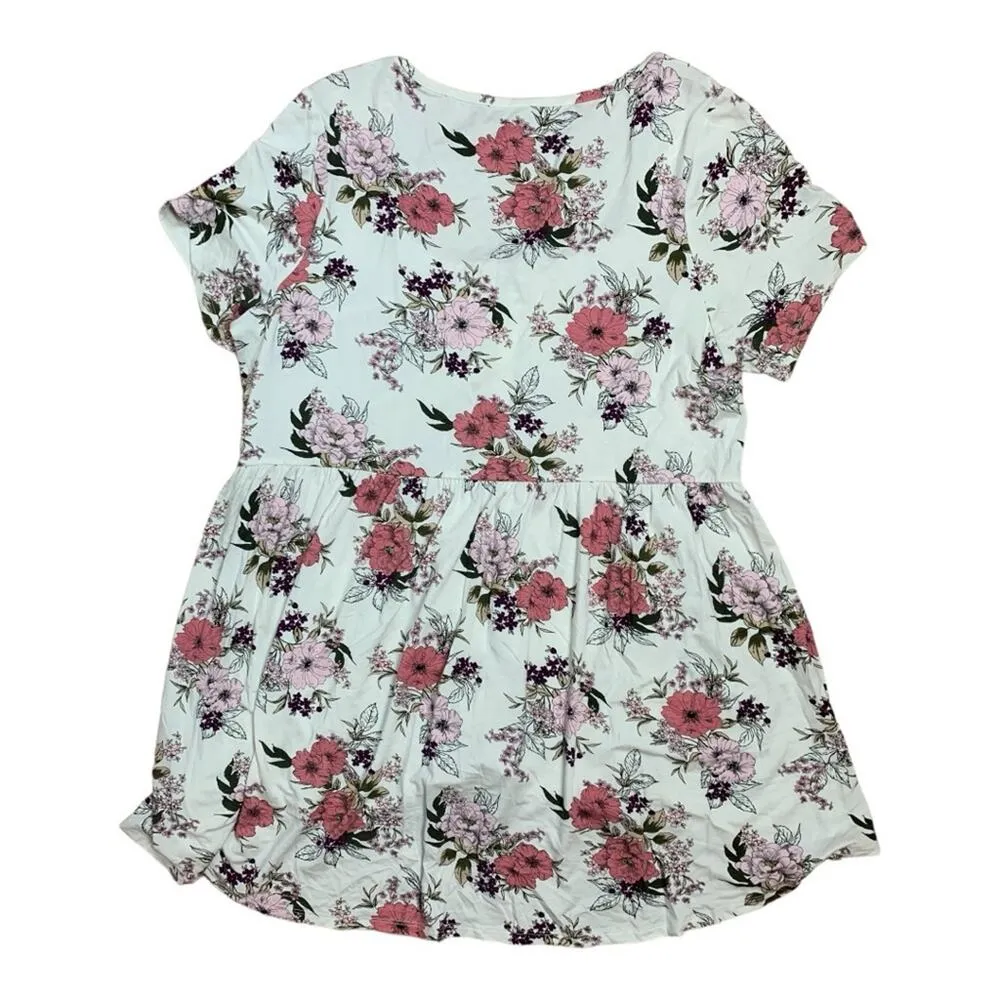 Torrid size 1 1X short sleeve babydoll shirt new button floral white red flowy - Image 4